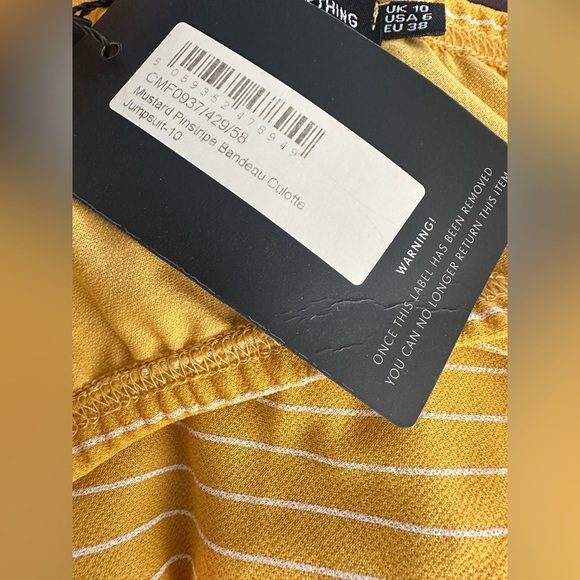 PrettyLittleThing Mustard PinStriped Bandeau Cropped Jumpsuit size 6 NWT - Picture 9 of 12